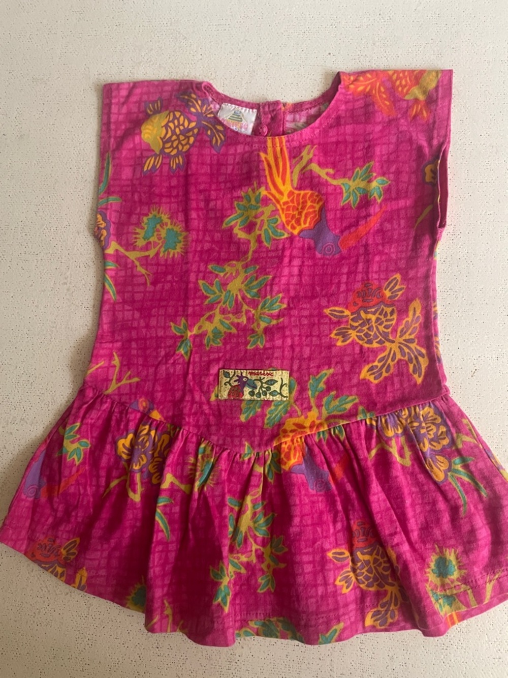 Marese Bright Pink Tropical Print Toddler Dress